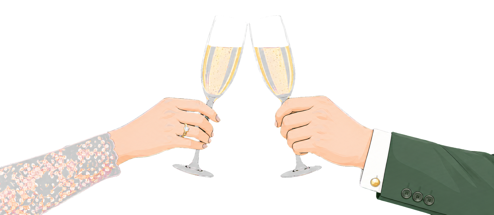 Los novios brindando con copas de champán